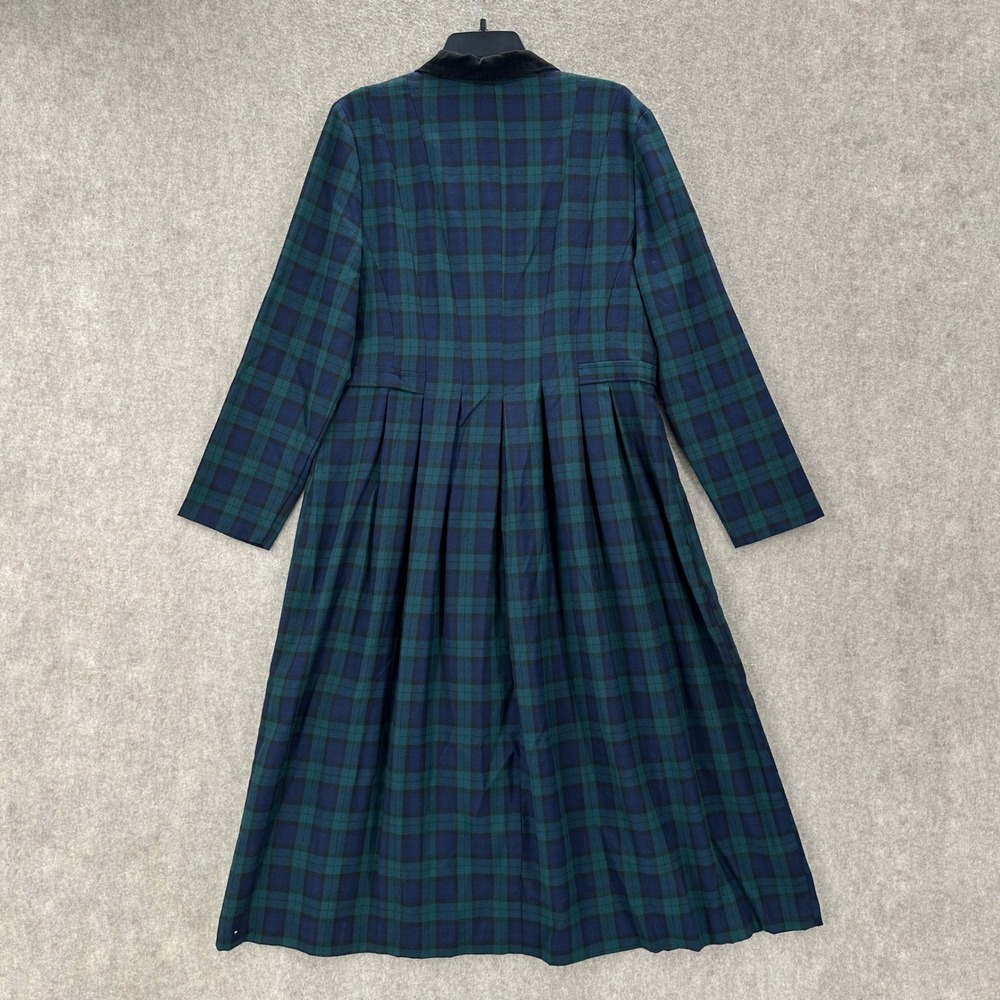 VTG Jessica Howard Tartan Plaid Dress 16 Green Blue Velvet Collar Equestrian - Picture 2 of 7